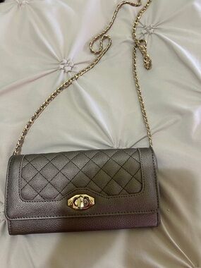 Quilted Leather Chain Shoulder Bag - Pewter